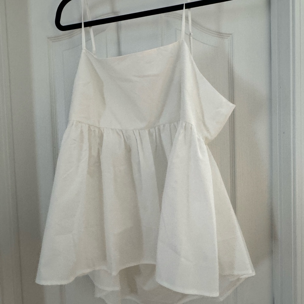 White Babydoll Cami Tank Top with Flowy Hem